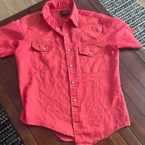 Vibrant Red Casual Button-Down Western Shirt for Men